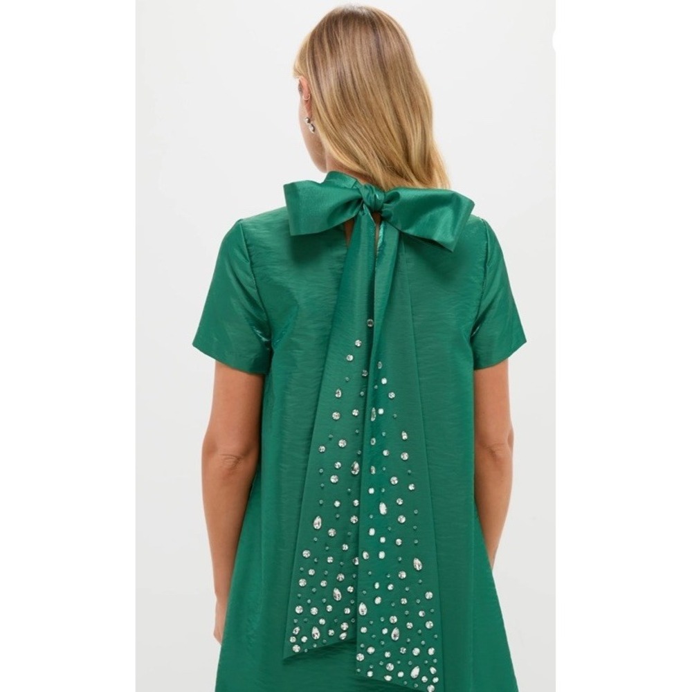 Tuckernuck Hyacinth House Green Taffeta Embellished Bow Dress Large NEW *Flaw